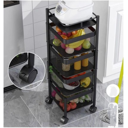 Cesto Carrinho Organizador Multiuso Decoreção 4 Prateleiras com Rodinhas Dobravel METAL(4 redondo)