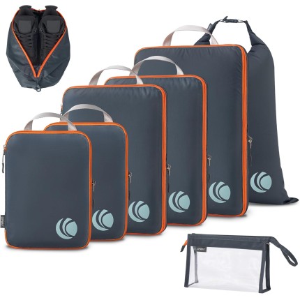 Cipway Cubos de compressão, organizadores de bagagem de viagem leves com bolsa de sapatos, bolsa de higiene pessoal e bolsa de lavanderia, itens essenciais de viagem para mala de mão (8 peças, cinza)