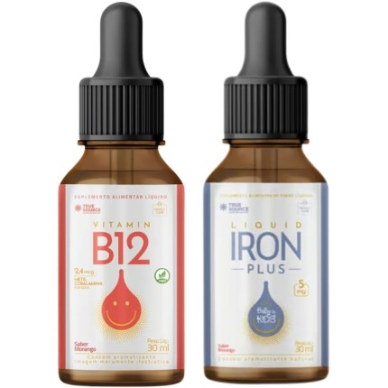 Combo Vitamina B12 True Source Metilcobalamina Alta Absorção 30ml e Iron Plus Baby Ferro True Source 30ml