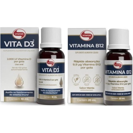 Combo Vitamina D3 Gotas 2000ui Por Gota (10 Ml) e Vitamina B12 Metilcobalamina Líquida 20ml Vitafor