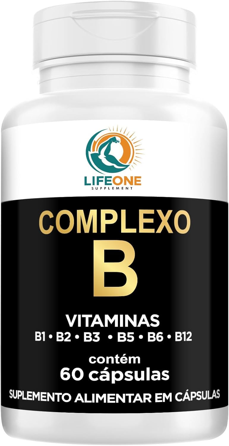 Complexo-B-Vitaminas-B12-B6-B5-B3-B2-B1-Life.jpg Complexo B Vitaminas B12, B6, B5, B3, B2, B1, Life One, 60 Cápsulas
