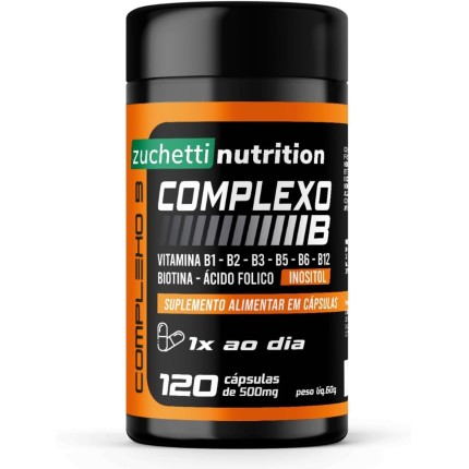 Complexo B com 120 Cápsulas Vitaminas B1 B2 B3 B5 B6 B12 Biotina Ácido Fólico Inositol