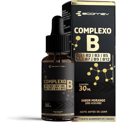 Complexo B em Gotas Sublingual Vegano 30ml - Sabor Morango - Ecomev