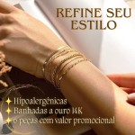 Conjunto 6 Pulseiras Banhadas a Ouro 14K Femininas Delicadas | Corrente Fígaro, Elos Finos e Zircônia | Acessório Versátil para Look Moderno e Elegante - Imagem 2