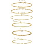 Conjunto de 6 pulseiras empilháveis banhadas a ouro delicadas joias de ouro em camadas para mulheres