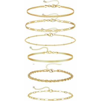 Conjunto de 6 pulseiras empilháveis banhadas a ouro delicadas joias de ouro em camadas para mulheres