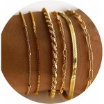 Conjunto de 6 pulseiras empilháveis banhadas a ouro delicadas joias de ouro em camadas para mulheres - Imagem 2
