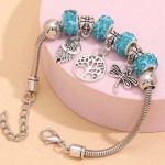 Conjunto de 6 pulseiras femininas de contas, em aço inoxidável prateado, com pingentes, ideal para presente - Imagem 2