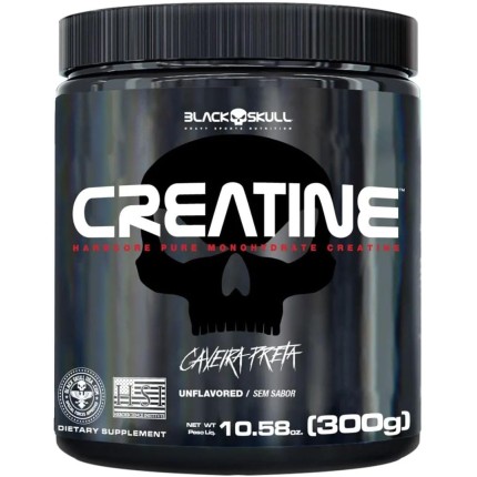 Creatine Pura - Pote 300g - Black Skull - Suplementação para Treino, Performance, Ganho Muscular, Hipertrofia, Força e Resistência