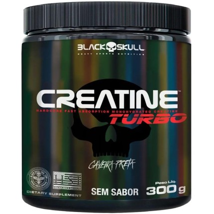 Creatine Turbo – sem sabor - Pote 300g - Black Skull - Suplementação para Treino, Performance, Ganho Muscular, Hipertrofia, Força e Resistência