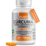 Cúrcuma em Cápsulas Puro Nutrition com Vitamina B12 + Vitamina E, 130mg Cúrcuma Longa por Porção, 60 Cápsulas Suplemento Vegano