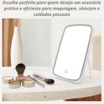 Espelho Maquiagem Com Touch E Borda Luz De Led Mesa Espelho Facial Portátil - Imagem 2