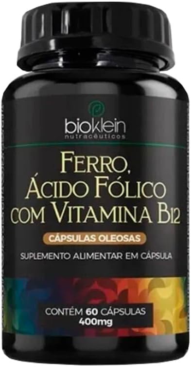 Ferro-Acido-Folico-Vitamina-B12-400mg-60-caps.jpg Ferro + Ácido Fólico + Vitamina B12 400mg (60 caps) - Único, BioKlein