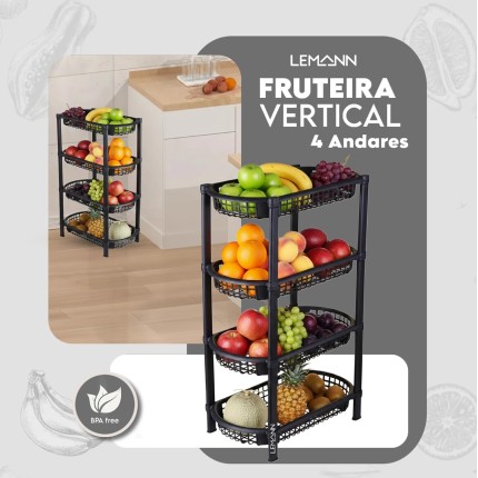 Fruteira De Chão Para Cozinha Com 4 Prateleiras, Carrinho Organizador Para Armazenamento De Frutas E Legumes, Cesto De Chão Funcional - LEMANN