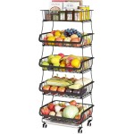 Fruteira de Chão para Cozinha, Carrinho Organizador de Cozinha de 5 Níveis com Rodas de Bloqueio, Ideal para Armazenar Cebolas, Batatas e Frutas