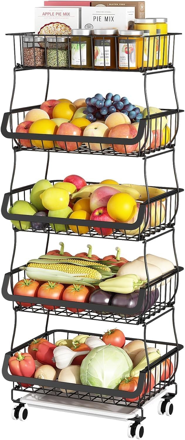 Fruteira-de-Chao-para-Cozinha-Carrinho-Organizador-de-Cozinha-de.jpg Fruteira de Chão para Cozinha, Carrinho Organizador de Cozinha de 5 Níveis com Rodas de Bloqueio, Ideal para Armazenar Cebolas, Batatas e Frutas