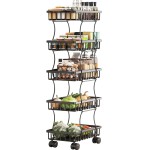 Fruteira de Chão para Cozinha, Carrinhos de Armazenamento, Fruteira de Chão de 5 Camadas, Organizador de Frutas para Cebolas e Batatas com Rodas e Cesto Removível