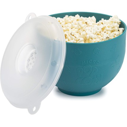 Goodful Popcorn Popper, máquina de pipoca dobrável de ar quente no micro-ondas, tigela feita sem BPA, azul-petróleo