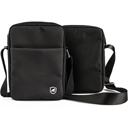 Gshield Shoulder Bag Transversal Bolsa Compacta Unissex Antifurto com Tecido Resistente à Água, Alça Ajustável, Proteção Anti-impacto e Bolsos Ergonômicos, Symetric (Preta)
