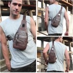 Henniu Bolsa tiracolo masculina de couro à prova d'água bolsa transversal no peito mochila para caminhadas ciclismo montanhismo viagens - Imagem 2