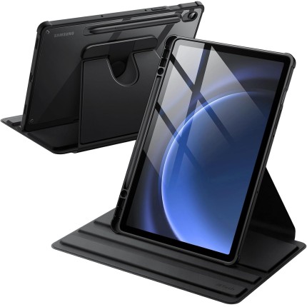 JETech Capa Giratória para Samsung Galaxy Tab S10 Lite/S10 FE/S9 FE 10,9 Polegadas/S9 11 Polegadas com Suporte para Caneta S, Rotação de 360 Graus, Capa Protetora de Suporte Costas Claro (Preto)