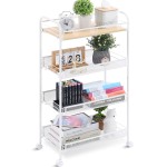 KINGRACK Carrinho com rodinhas de 4 níveis, carrinho utilitário de metal com mesa de madeira