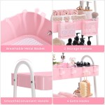 KINGRACK Carrinho utilitário de 3 camadas, carrinho de armazenamento de metal, carrinho de arte artesanal com alça e rodas de bloqueio e 2 cestos suspensos, 4 ganchos para banheiro, quarto, rosa - Imagem 2