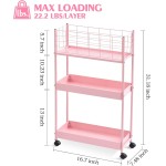 KINGRACK Carrinho utilitário de rolamento de 3 camadas com rodas, carrinho de armazenamento fino de metal, organizador de armazenamento multifuncional de banheiro, estante móvel para cozinha, - Imagem 2