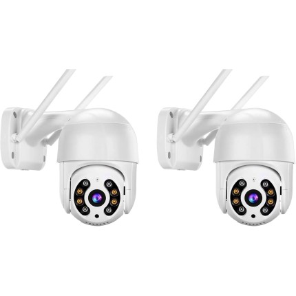 KIT 2 Câmeras de Segurança Domo WiFi PTZ externa, Câmera IP sem fio com visão de 360°, Visão noturna colorida, Áudio bidirecional, Detecção de movimento, Alerta de atividade - BELLA NET