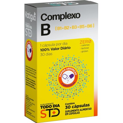 Katiguá, Complexo B, B1, B2, B3, B5, B6, STD, Sem sabor, 30 Cápsulas rígidas • 30 doses, Amarelo