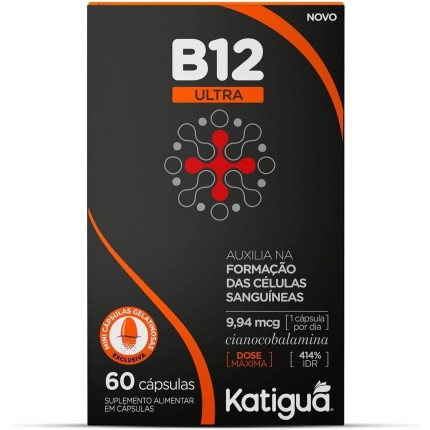 Katiguá, Vitamina B12, Ultra, Dose Máxima, Sem sabor, 60 Cápsulas Softgel • 60 doses, Preto
