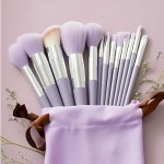 Kit 13 Pincéis de Maquiagem Profissional - Cerdas Macias para Rosto e Olhos com Estojo Elegante (Roxo)