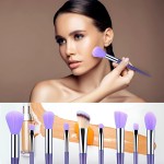 Kit 13 Pincéis de Maquiagem Profissional - Cerdas Macias para Rosto e Olhos com Estojo Elegante (Roxo) - Imagem 2
