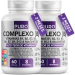Kit 2 Complexo B Puro Nutrition – Vitaminas B1, B2, B3, B5, B6, B9, B12 e Magnésio, 60 Cápsulas por Pote