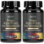 Kit 2 Ferro, Ácido Fólico com Vitamina B12 60 Cápsulas Softgel 400mg, Bioklein