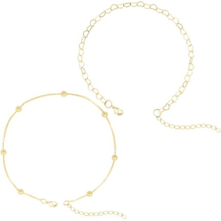 Kit 2 Pulseiras Coração, Bolinha Folheadas Premium Dourado Conjunto 2 Peças
