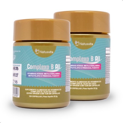 Kit 240 cápsulas Complexo de Vitaminas B Ativas B1, B2, B3, B5, B6, B7, B9, B12 com TCM e Óleo de Coco