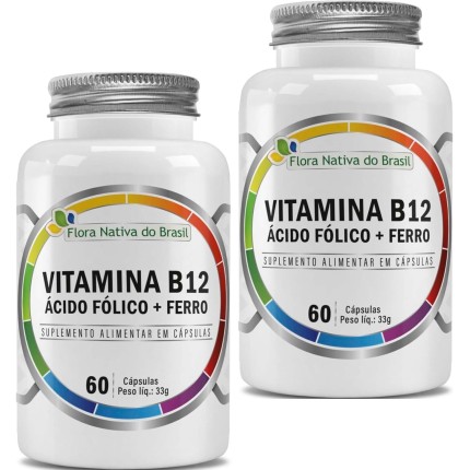 Kit 2uni de Vitamina B12 + Ácido Fólico + Ferro 60 Capsulas - Flora Nativa