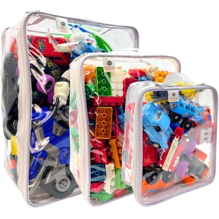 Kit 3 Organizador Brinquedos Ursinhos Carrinhos Empilhável Guarda Roupa C/Zíper Dobravél 1P + 1M + 1 G - bubag