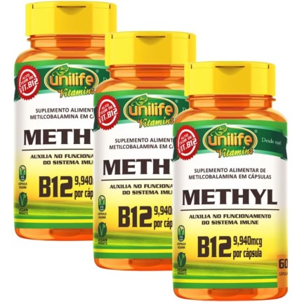 Kit 3 Vitamina b12 – metilcobalamina Unilife 60 cápsulas