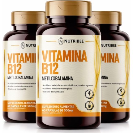 Kit 3x Vitamina B12 Metilcobalamina 500mg 180 Cápsulas