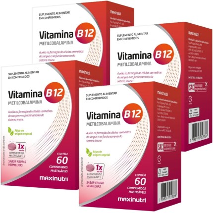 Kit 4 Vitamina B12 Metilcobalamina 60 Capsulas Mastigaveis Maxinutri