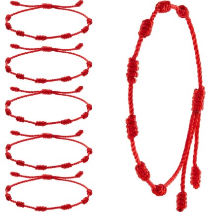 Kit 5 Pulseira Kabbalah 7 Nós Vermelha Ajustável de 15 a 25cm Original Feita com Fio de Seda