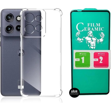 Kit Capa Capinha para Motorola G56 Anti Impacto Premium Transparente + Película Cerâmica 9D
