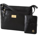 Kit Carteira + Bolsa Feminina Couro Legítimo Mariart Fechamento Zíper 2193+237