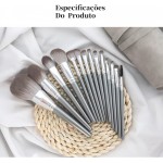 Kit Profissional de Pincéis de Maquiagem 14 em 1, Cor Prata, Conjunto para Maquiagem de Festa e Contorno, Cerdas Sintéticas de Luxo e Cabo Resistente - Imagem 2