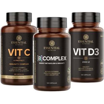 Kit Vitaminas Essenciais Vit C + Vit D + B Complex Essential