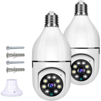 Kit com 2 Câmeras de Segurança IP Lâmpada WiFi Full HD 1080p, Prova D'água, Giratória e com Visão Noturna Infravermelha 1080p, Bivolt, Detecção de Movimento, Áudio Bidirecional - Premium