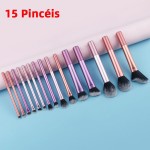 Kit de Pincéis de Maquiagem 8 Peças/ 12 Peças / 15 PeçasProfissional Esfumar Contorno Cerdas Sintéticas Macias - Completo para Todos os Tipos de Make (15 Peças) - Imagem 2