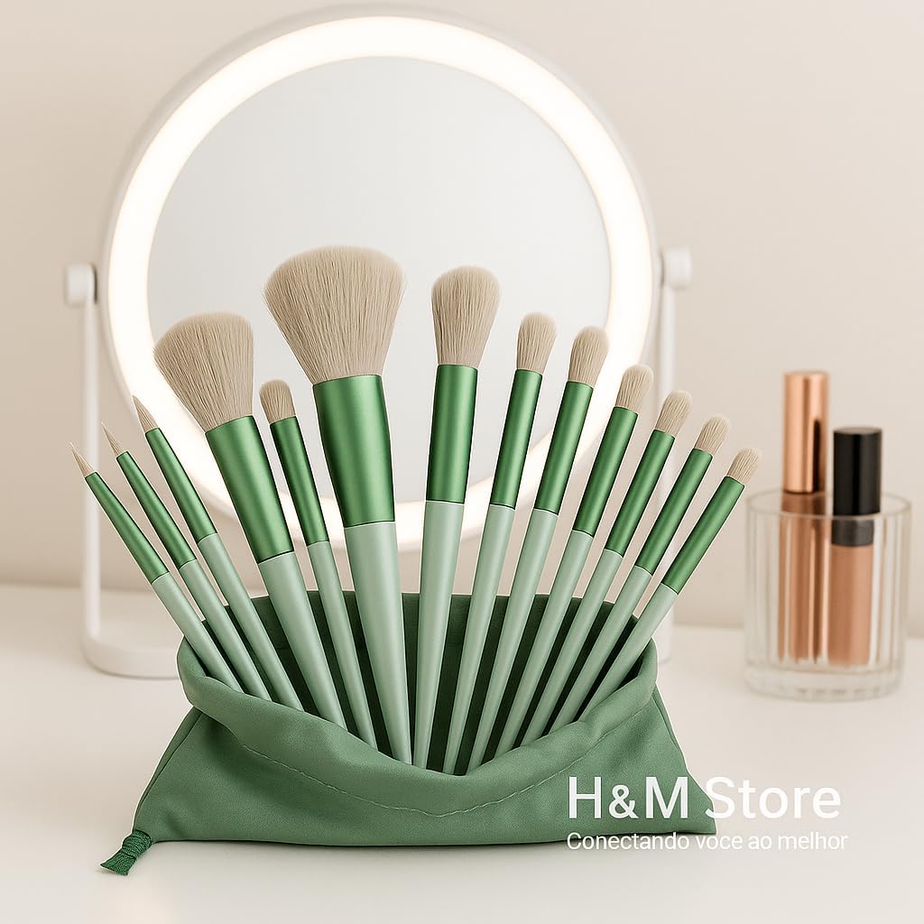 Kit-de-Pinceis-de-Maquiagem-Profissional-13-Pecas-Cerdas-Sinteticas.jpg Kit de Pincéis de Maquiagem Profissional 13 Peças Cerdas Sintéticas Macias Cabos ergométrico Estojo Organizador Pincéis para Rosto e Olhos Completo (Verde)